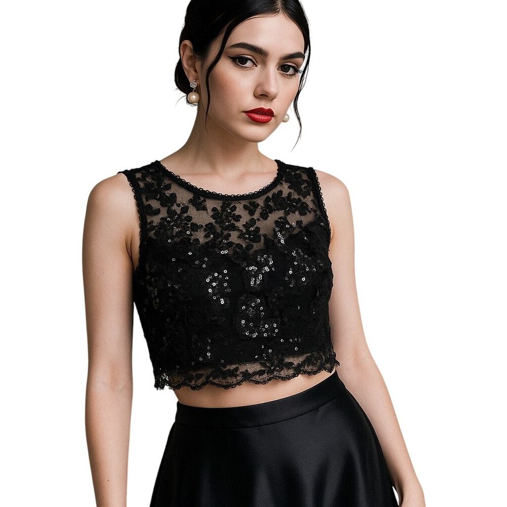Y2K B.Darlin Sequin Lace Crop Womens Top Sz 5/6 Gothic Whimsigoth Coquette Vampy